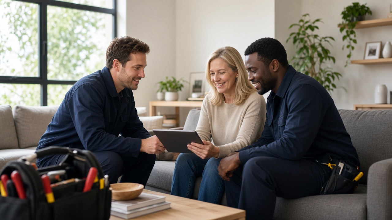 Consumer service specialists meeting with a household client